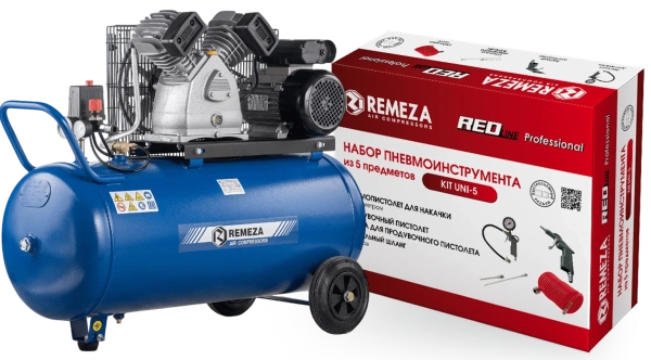 Компрессор поршневой СБ4/С-100.LB30A с набором пневмоинструмента KIT UNI-5